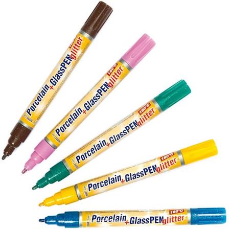 Pennen met porselein- en glasverf met glitter  (Pakket A)