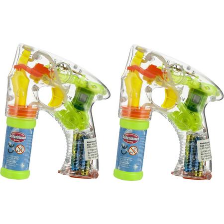 Cepewa Bellenblaas speelgoed pistool - 2x - met LED licht - 17 cm - plastic - buiten/fun/verjaardag