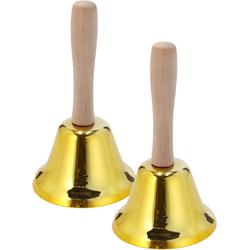 Set van 2x stuks tafelbellen/handbellen goud 12 cm  - butler bel / kerstman bel