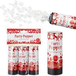 Set van 3x party poppers/confetti shooters valentijn/bruiloft decoratie wit 10 cm - Huwelijk/Valentijnsdag confetti van papier