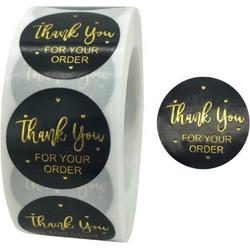 CHPN - Stickers - Thank you for your order - Bedankt sticker - 500 stuks - Zwart Met Goud - Sluitzegel - Orderstickers - Zakelijke stickers - 2,5 x 2,5 cm - Stickerrol