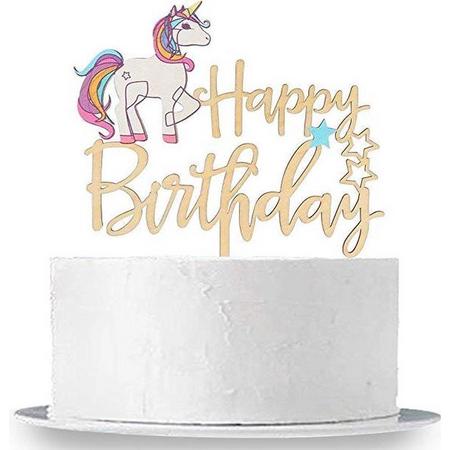 CHPN - Taarttopper - Happy Birthday - Taartdecoratie - Eenhoorn Taarttopper Unicorn taarttopper - 