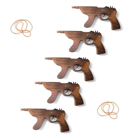 Elastiek Pistool Shot-Gun van hout (5 stuks)