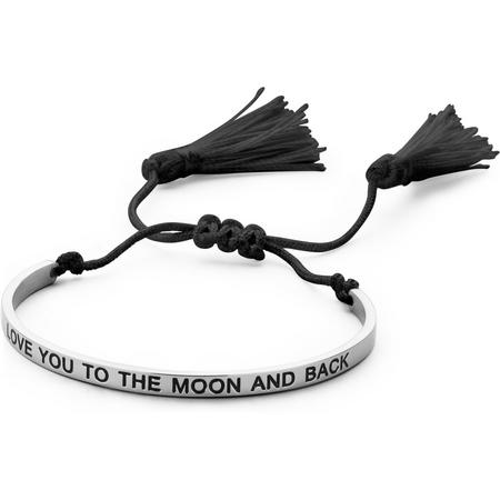 CO88 Collection Inspirational 8CB 90141 Stalen Bangle met Tekst en Tassels - Love You to the Moon and Back - One-size - Zilverkleurig