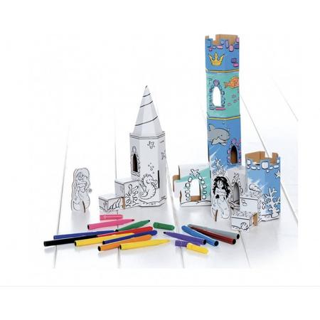 Onderwater kasteel - Knutsel Pakket - Bouw doos - Bouw Pakket -Cadeau Tip - Kartonnen Diy Pakket - Educatief Speelgoed - Zelf In Kleuren - Speel Pakket - Jongens/ Meisjes Speelgoed -