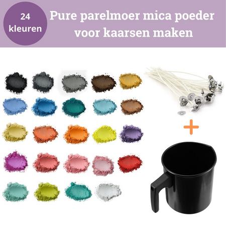 24 Kleuren Set Met Smelt Pan En Kaarslonten - Voor Kaarsen Maken Volwassenen - Mica Poeder - Color Dye - Kaarslonten - Knutselen - Voor Soja En Paraffine Wax
