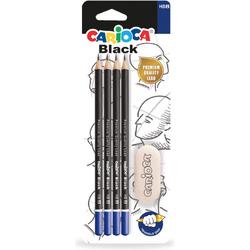 Carioca - 4 Grafiet potloden HB met Gum - Driehoekig - Zwart