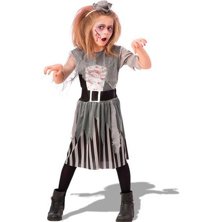 CARNIVAL TOYS - Grijs zombie piraat kostuum voor meisjes - 128 (6-7 jaar) - Kinderkostuums
