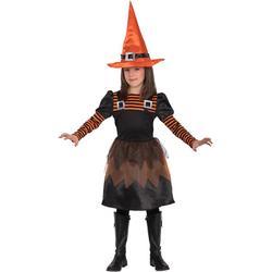 CARNIVAL TOYS - Oranje en zwart gestreept heks kostuum voor meisjes - Kinderkostuums