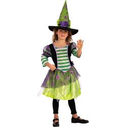 CARNIVAL TOYS - Spinnen heks kostuum met groene hoed voor meisjes - 116 (4-5 jaar) - Kinderkostuums