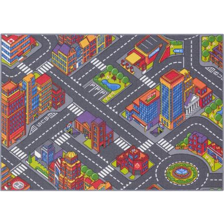 Carpet Studio Big City Speelkleed – Speelmat 95x133cm - Vloerkleed Kinderkamer - Anti-slip Speeltapijt - Verkeerskleed - Grijs