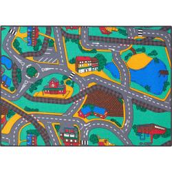 Carpet Studio Playtime Speelkleed – Speelmat 95x133cm - Vloerkleed Kinderkamer - Anti-slip Speeltapijt - Verkeerskleed - Groen/Blauw