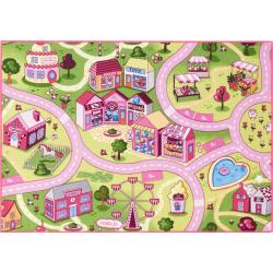 Carpet Studio Sweet Town Speelkleed Roze – Speelmat 95x133cm - Vloerkleed Kinderkamer - Anti-slip Verkeerskleed
