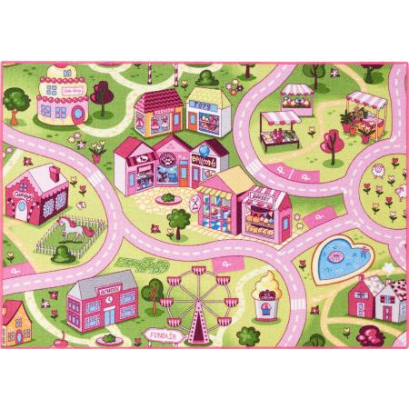 Carpet Studio Sweet Town Speelkleed Roze – Speelmat 95x133cm - Vloerkleed Kinderkamer - Anti-slip Verkeerskleed