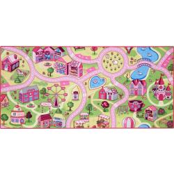 Carpet Studio Sweet Town Speelkleed Roze – Speelmat 95x200cm - Vloerkleed Kinderkamer - Anti-slip Verkeerskleed