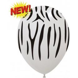 10 Ballonnen wit met opdruk zebra 33cm per 10 stuks