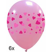 Roze ballonnen met kleine hartjes, 6 stuks, 30cm, Valentijn - Liefde