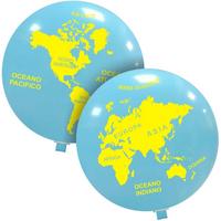 Wereldbol XL ballon, 89cm, latex, globe, inclusief sluitklem