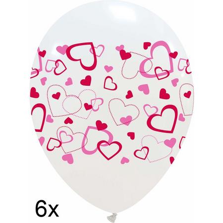 Witte ballonnen met kleine hartjes, 6 stuks, 30cm, Valentijn - Liefde