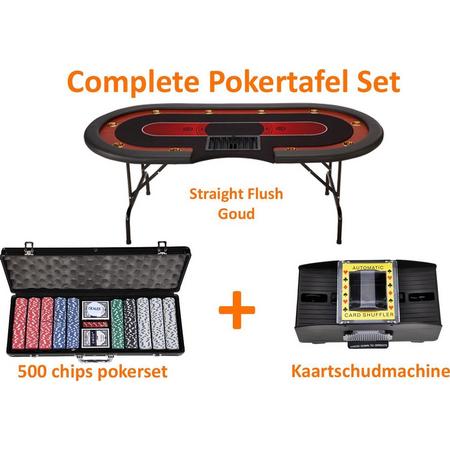 Pokertafel Straight flush - Set - Pokertafel - Complete set - Schud machine - 500 chip set - Goud - Professionele set - Poker tafel - Poker set - Cave & Garden