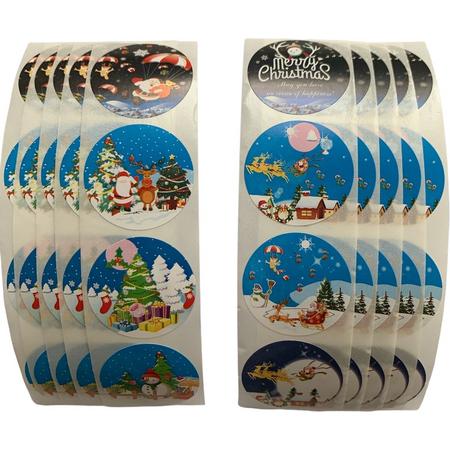 40 Kerst Stickers / Merry Christmas - 8 Stuks per motief - Kerstman Arreslee Kerstboom Sneeuwpop - Blauw Wit Rood Groen - Doorsnede 2,5 cm - Nummer 3