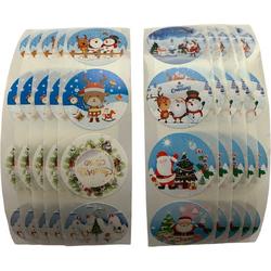 40 Kerst Stickers / Merry Christmas - 8 Stuks per motief - Kerstman Sneeuwpop Rendier Kerstboom - Wit Blauw Rood Groen - Doorsnede 2,5 cm - Nummer 4