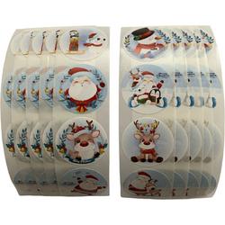 40 Kerst Stickers / Merry Christmas - 8 Stuks per motief - Rendier Kerstman Sneeuwpop Diertjes - Blauw Wit Rood Groen - Doorsnede 2,5 cm - Nummer 1