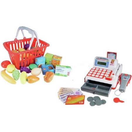 Speelgoed Kassa met creditcardlezer,rekenmachine, beeldscherm en geld