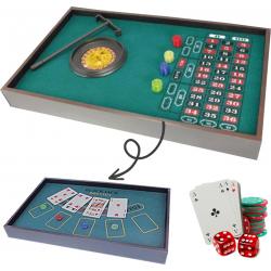 Cheqo® Casino Set met 2-in-1 Speelmat - Speeltafel - Black Jack - Roulette - Met Speelkaarten - 40 Pokerchips - Roulette Wiel - Hark - Dobbelstenen