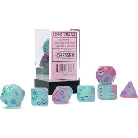 Chessex 7-Die set Gemini Gel Green-Pink/Blue
