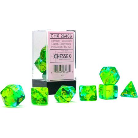 Chessex 7-Die set Gemini Translucent - Green-Teal/Yellow