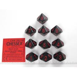 Chessex dobbelstenen set, 10 10-zijdig Opaque Black with red