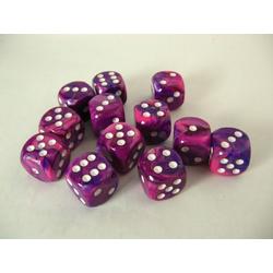 Chessex dobbelstenen set, 12 6-zijdig 16 mm, Festive violet w/white