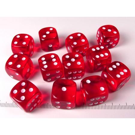 Chessex dobbelstenen set, 12 6-zijdig 16 mm, transparant rood