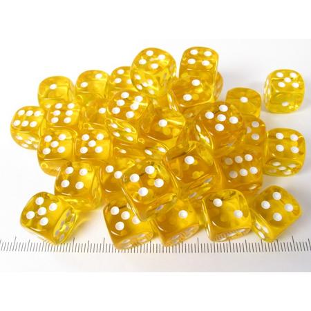 Chessex dobbelstenen set, 36 6-zijdig 12 mm, transparant geel