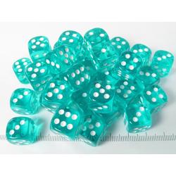 Chessex dobbelstenen set, 36 6-zijdig 12 mm, transparant turquoise