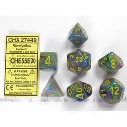 Chessex dobbelstenen set, 7 polydice, Festive Rio w/yellow