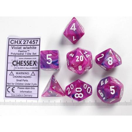 Chessex dobbelstenen set, 7 polydice, Festive violet w/white