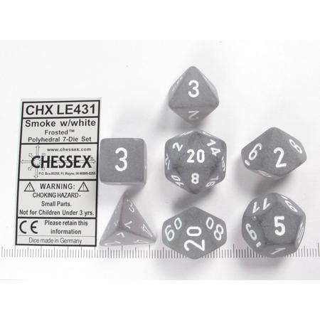 Chessex dobbelstenen set, 7 polydice, Frosted smoke w/white