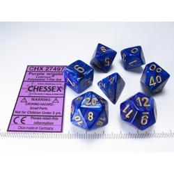 Chessex dobbelstenen set, 7 polydice, Lustrous purple w/gold