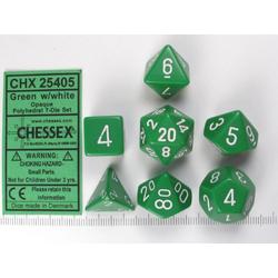 Chessex dobbelstenen set, 7 polydice, Opaque Green w/white