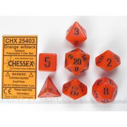 Chessex dobbelstenen set, 7 polydice, Opaque Orange w/black