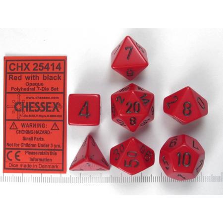 Chessex dobbelstenen set, 7 polydice, Opaque Red w/black