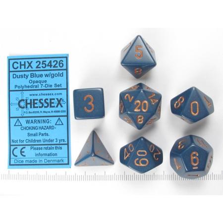Chessex dobbelstenen set, 7 polydice, Opaque dusty blue w/copper