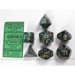 Chessex dobbelstenen set, 7 polydice, Scarab Jade w/gold