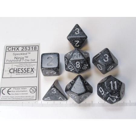 Chessex dobbelstenen set, 7 polydice, Speckled Ninja