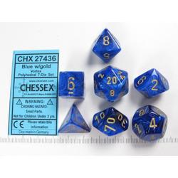 Chessex dobbelstenen set, 7 polydice, Vortex blue w/gold