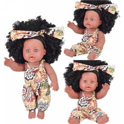 Bruine pop - Zwarte krullen - Donker gekleurde pop - Speelgoed pop - Baby doll