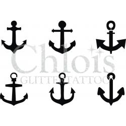 Chloïs Glittertattoo Sjabloon - Anchor - Multi Stencil - CH9400 - 1 stuks zelfklevend sjabloon met 6 kleine designs in verpakking - Geschikt voor 6 Tattoos - Nep Tattoo - Geschikt voor Glitter Tattoo, Inkt Tattoo of Airbrush