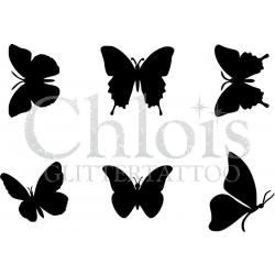 Chloïs Glittertattoo Sjabloon - Butterfly - Multi Stencil - CH9200 - 1 stuks zelfklevend sjabloon met 6 kleine designs in verpakking - Geschikt voor 6 Tattoos - Nep Tattoo - Geschikt voor Glitter Tattoo, Inkt Tattoo of Airbrush